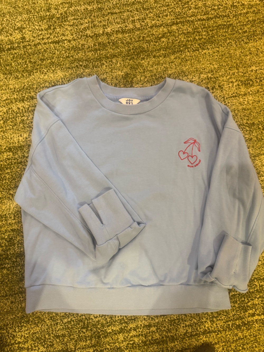 JoyLab Light Blue Sweatshirt with Pink Cherry Graphic